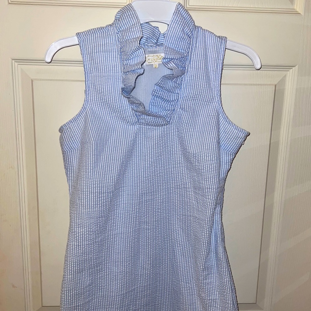 Long white and blue striped top
